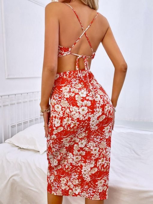Robe Rouge Fleurs Blanches 2